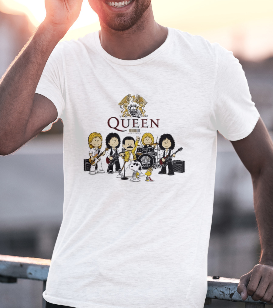 Queen Peanuts Collaboration With Snoopy And Woodstock Cartoon Band Members T-Shirt