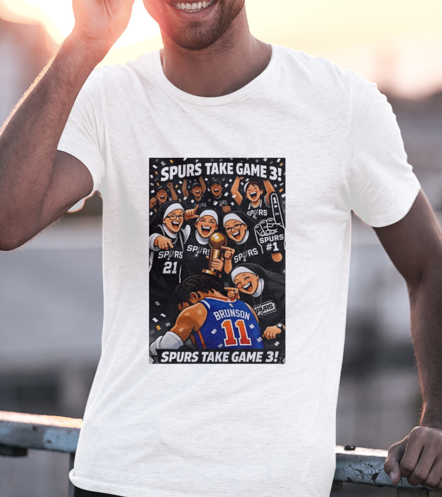 Spurs Take Game 3 Brunson Knicks Celebration Cartoon Nuns Spurs Number One T-Shirt