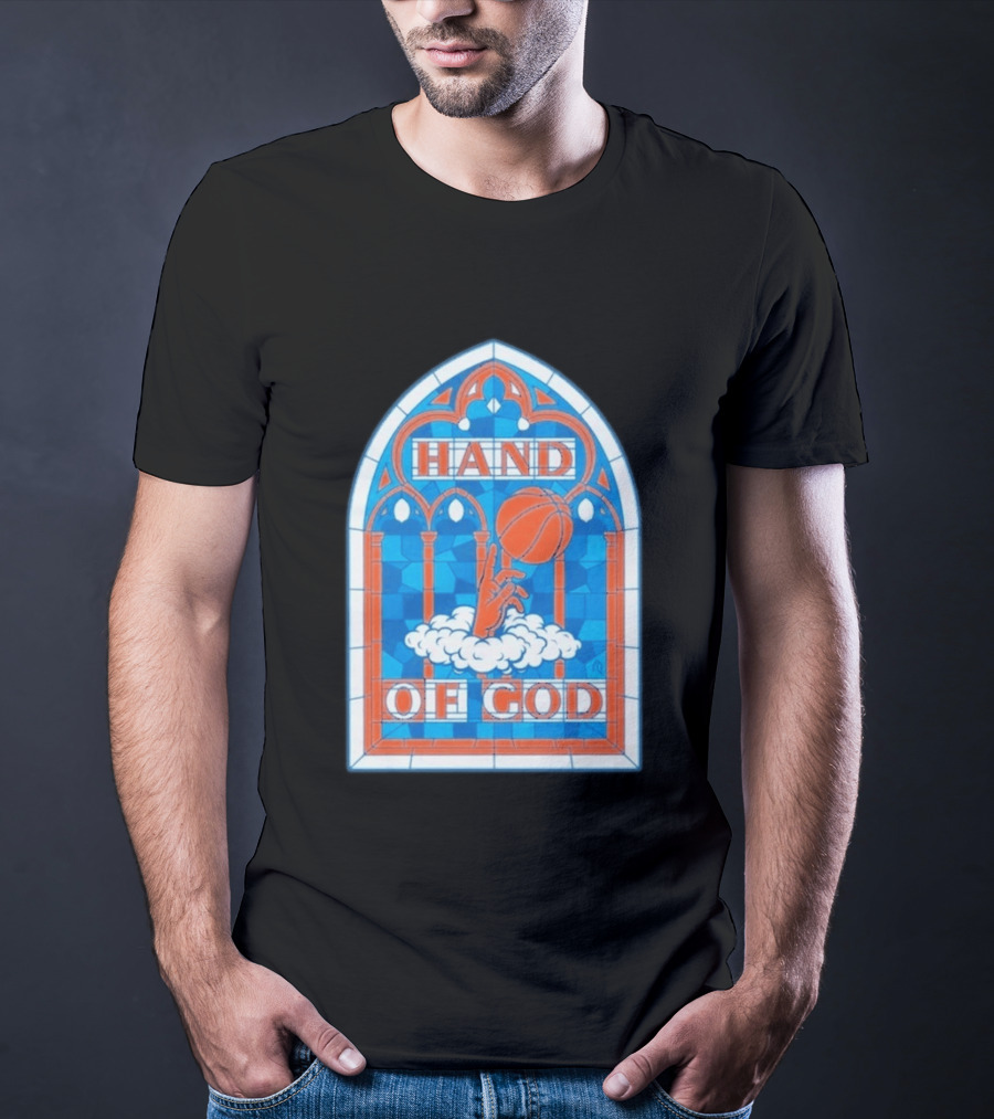 New York Knicks Basketball Stained Glass Hand Of God T-Shirt
