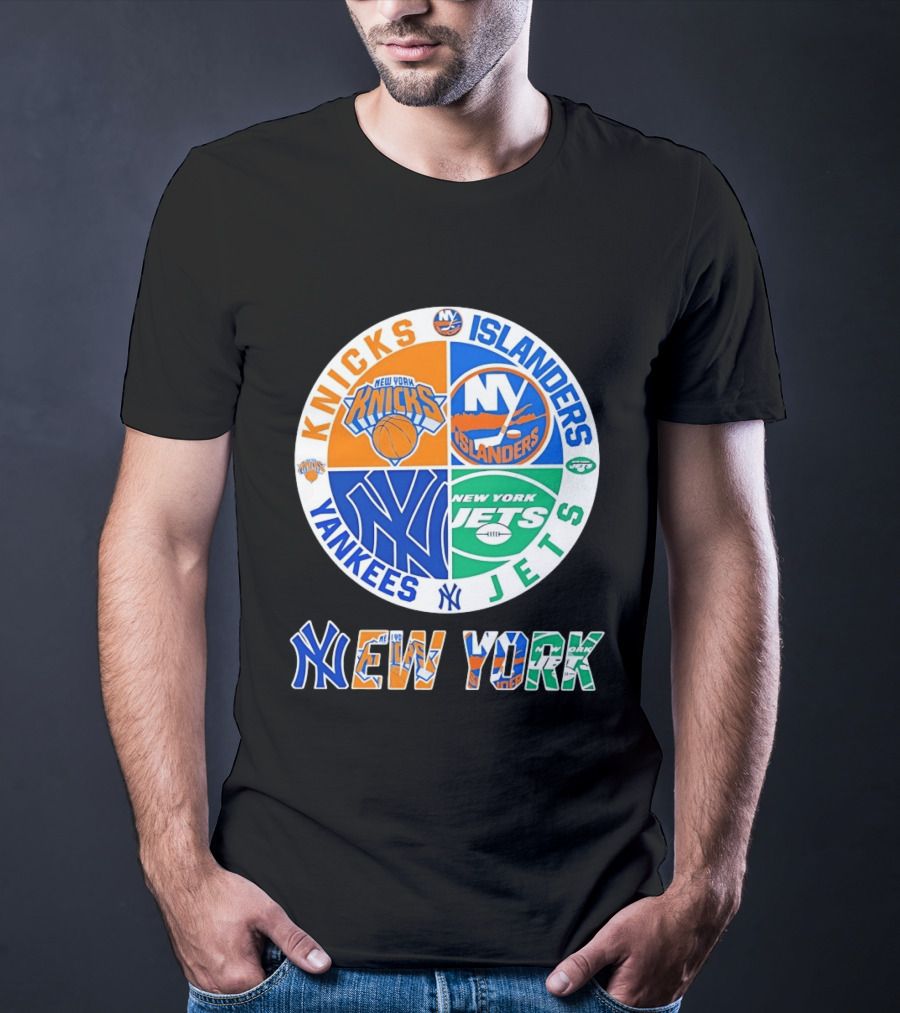 Knicks Islanders Yankees Jets New York Sports Teams Quadrant T-Shirt