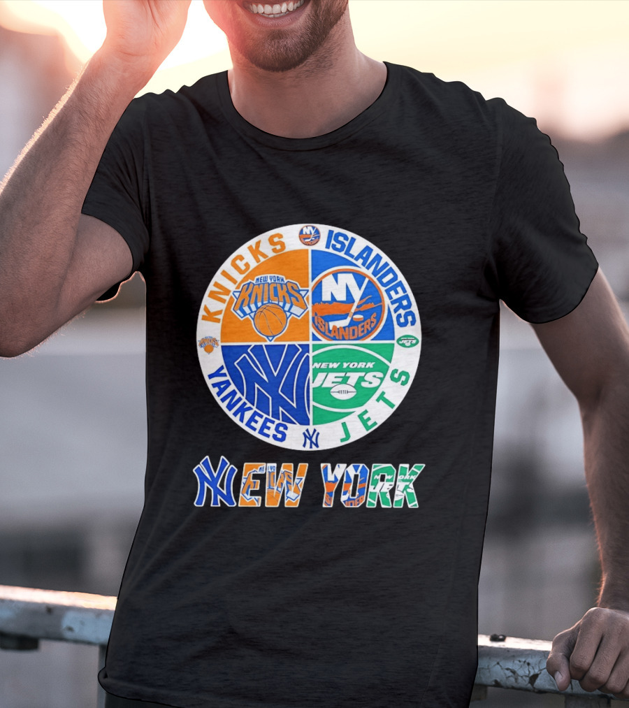 Knicks Islanders Yankees Jets New York Sports Teams Quadrant T-Shirt