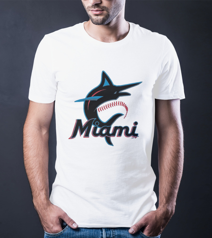 Miami Marlins Marlin Leaping Fish Miami Script T-Shirt