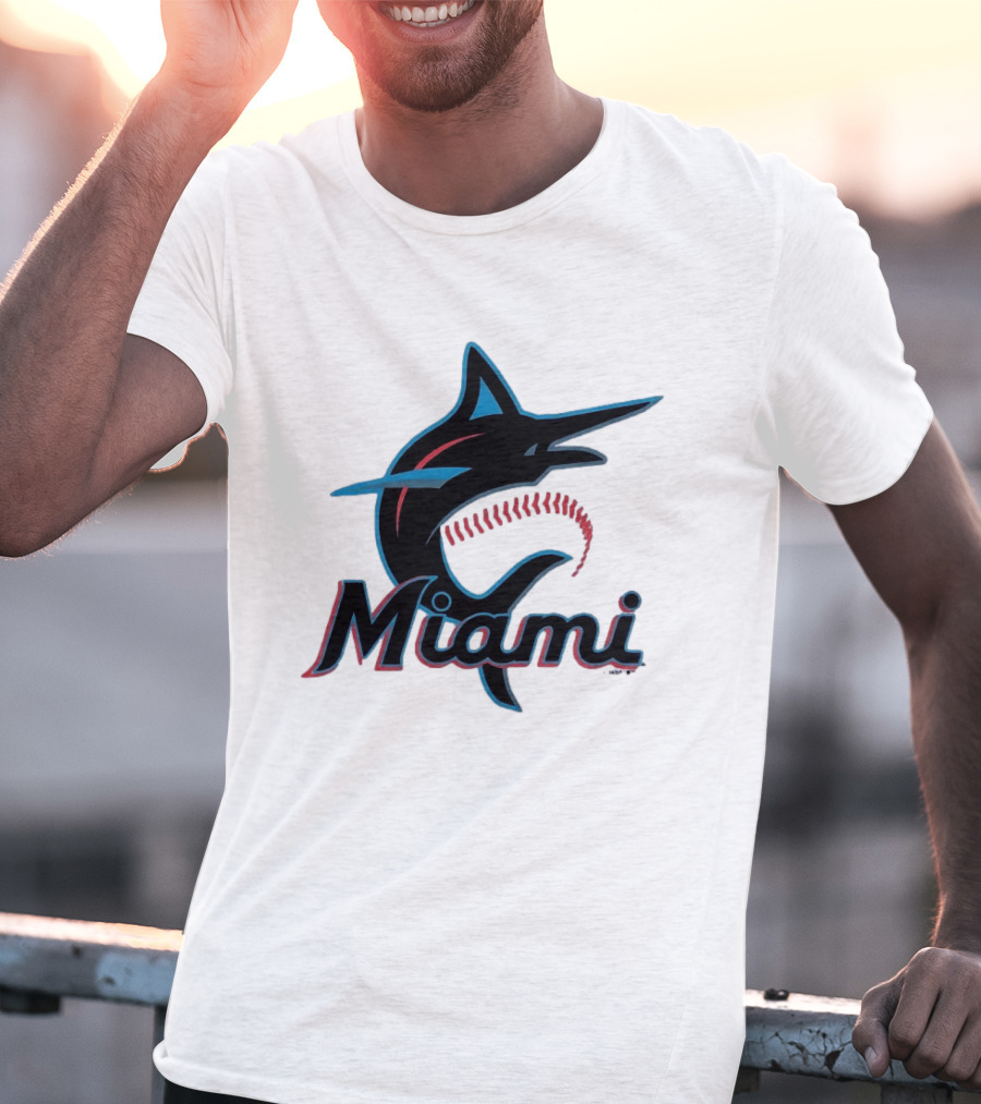 Miami Marlins Marlin Leaping Fish Miami Script T-Shirt