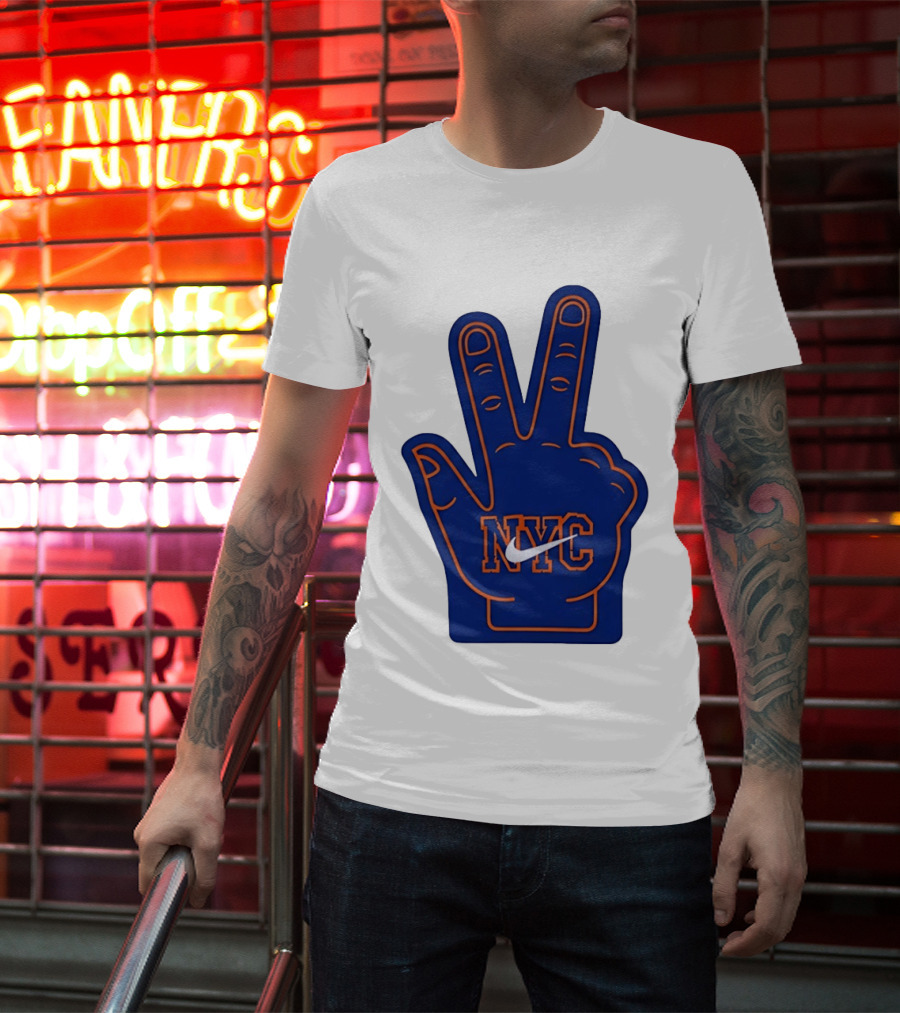NYC Foam Finger Peace Sign New York Knicks Basketball T-Shirt