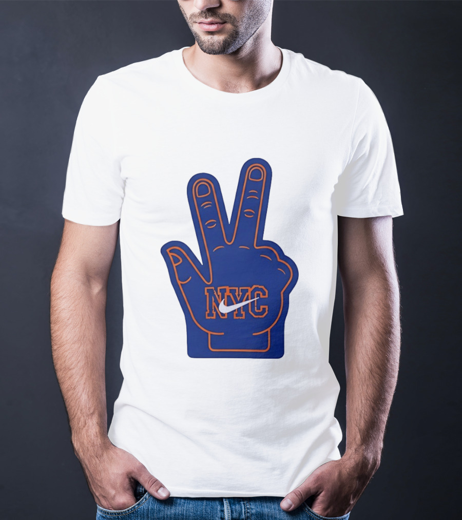 NYC Foam Finger Peace Sign New York Knicks Basketball T-Shirt