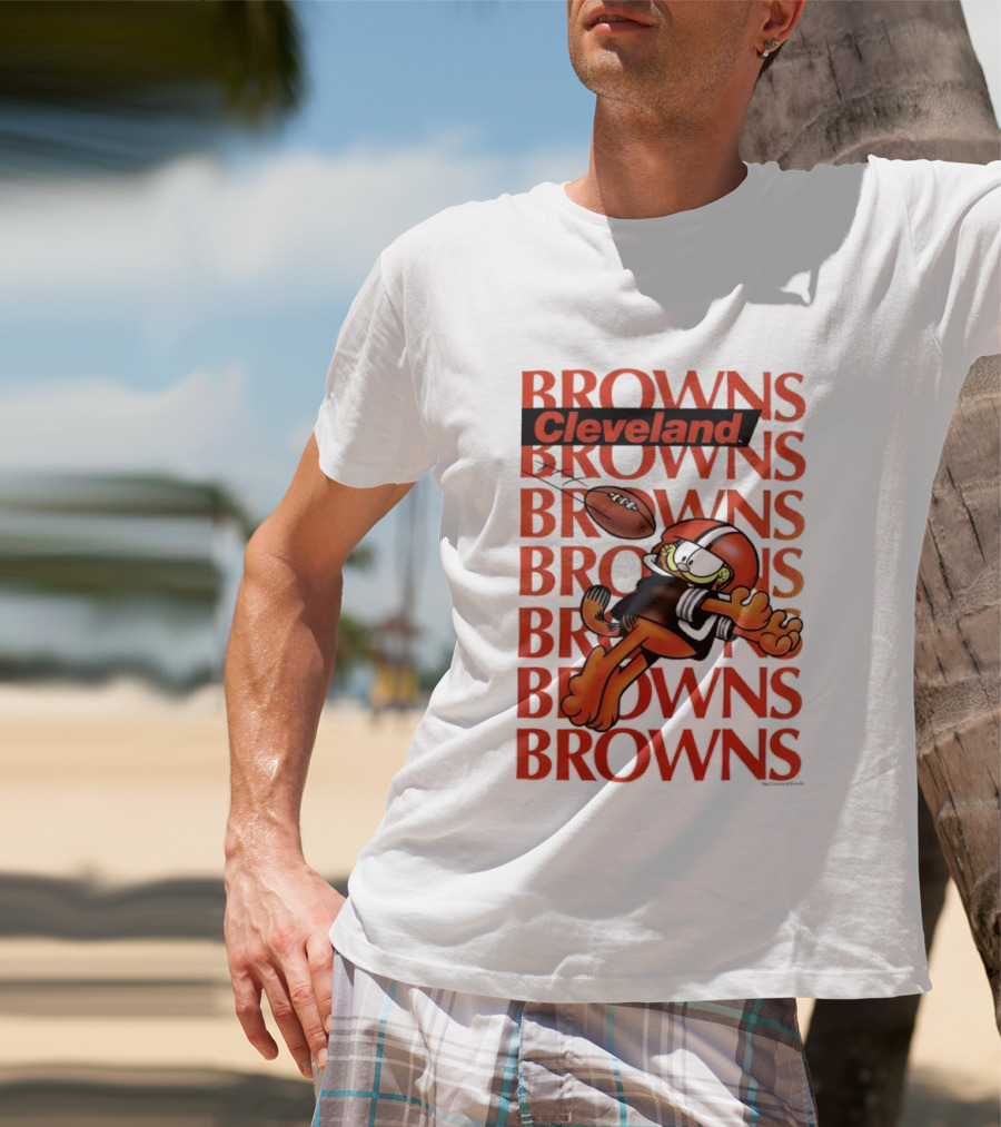 Browns Football Cleveland Orange Cat Kicking Touchdown T-Shirt