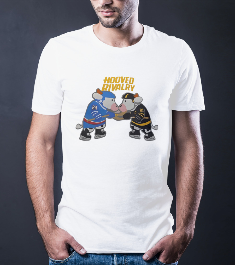 Hooved Rivalry Cow Hockey Players 24 And 81 Faceoff T-Shirt