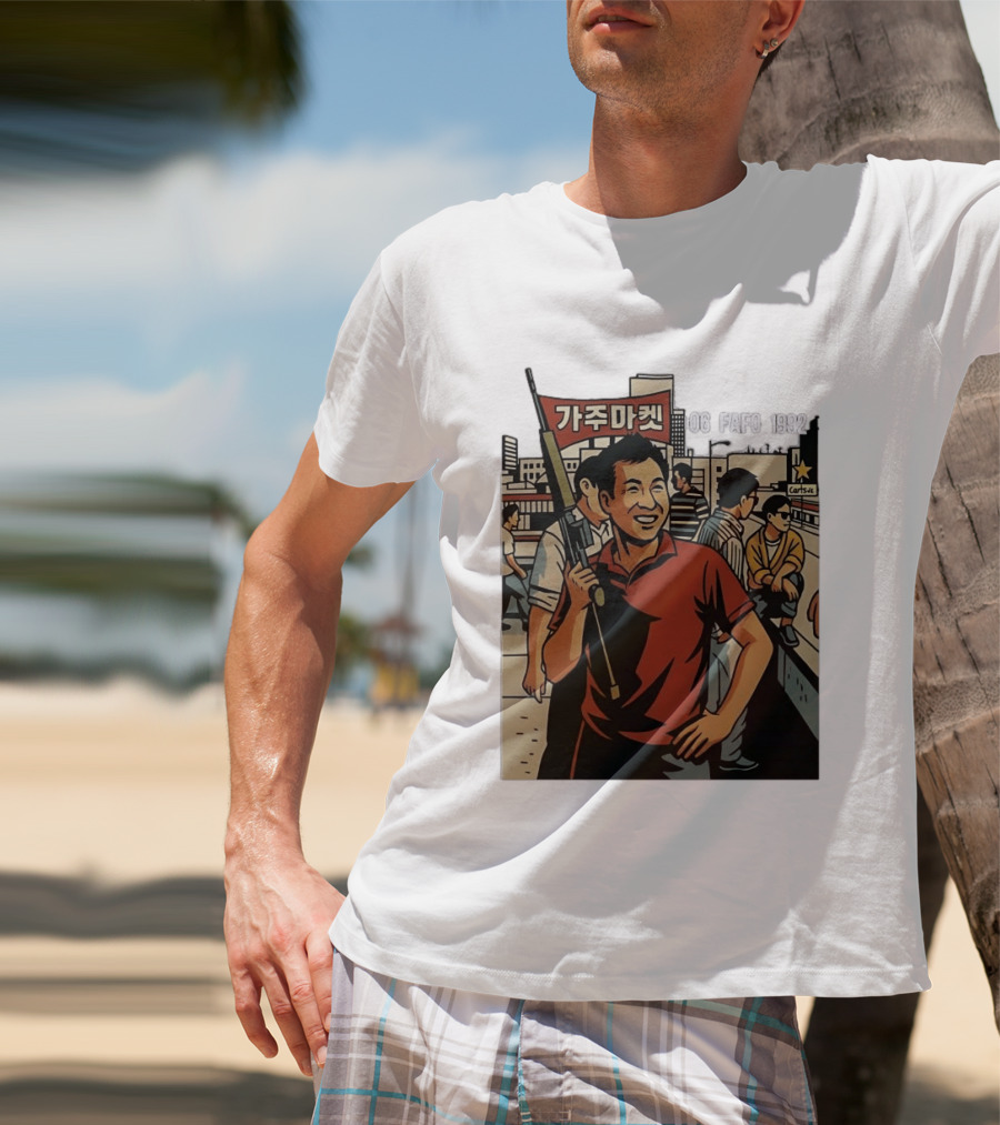 Korean American Street Scene Man With Rifle Urban T-Shirt