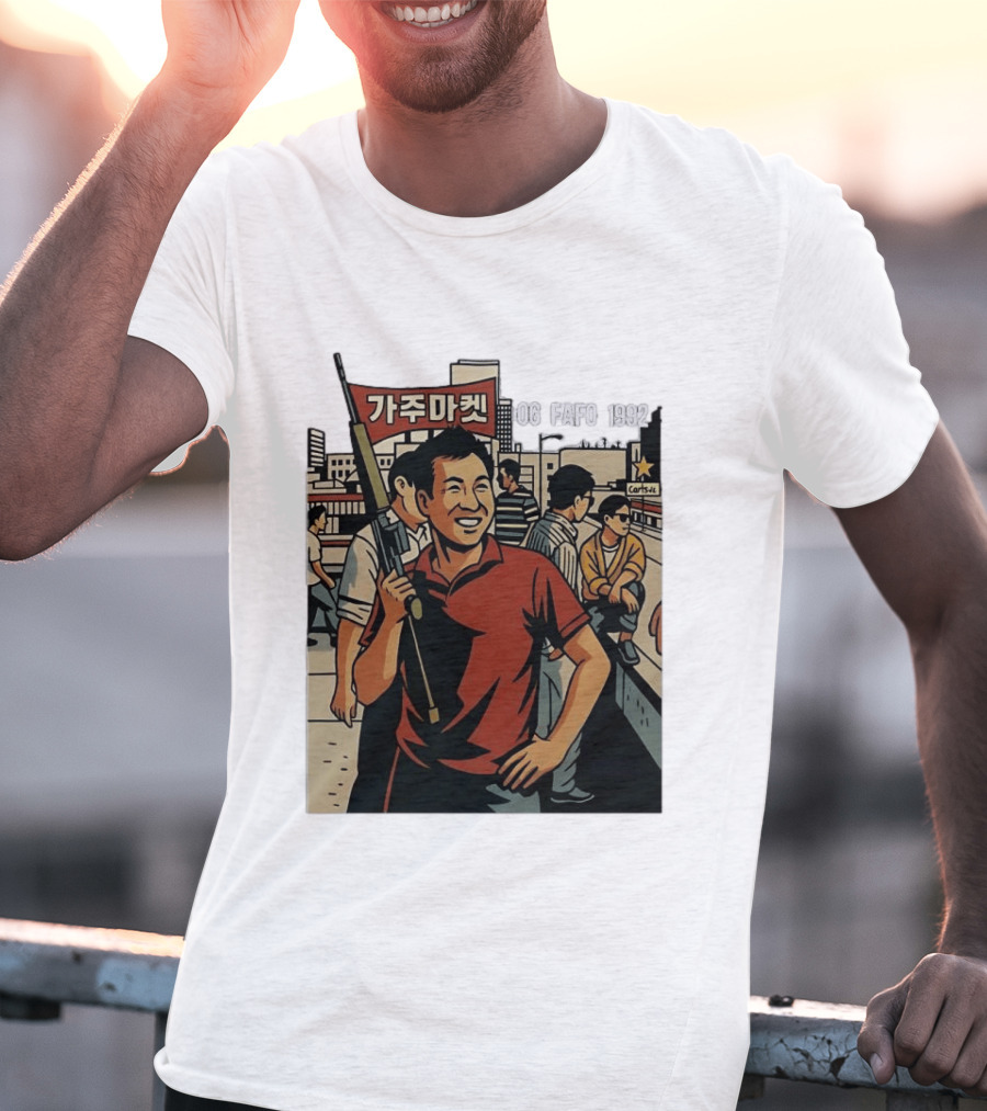 Korean American Street Scene Man With Rifle Urban T-Shirt