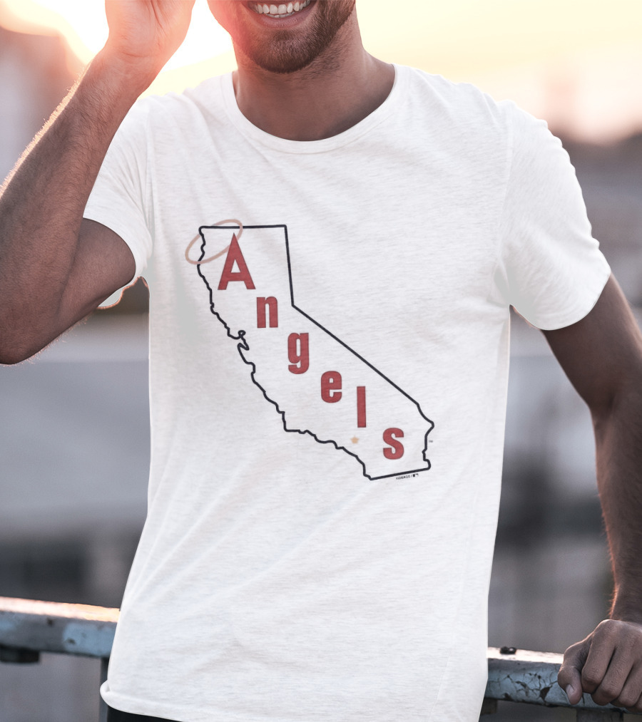 California Angels Script Los Angeles Outline With Halo T-Shirt