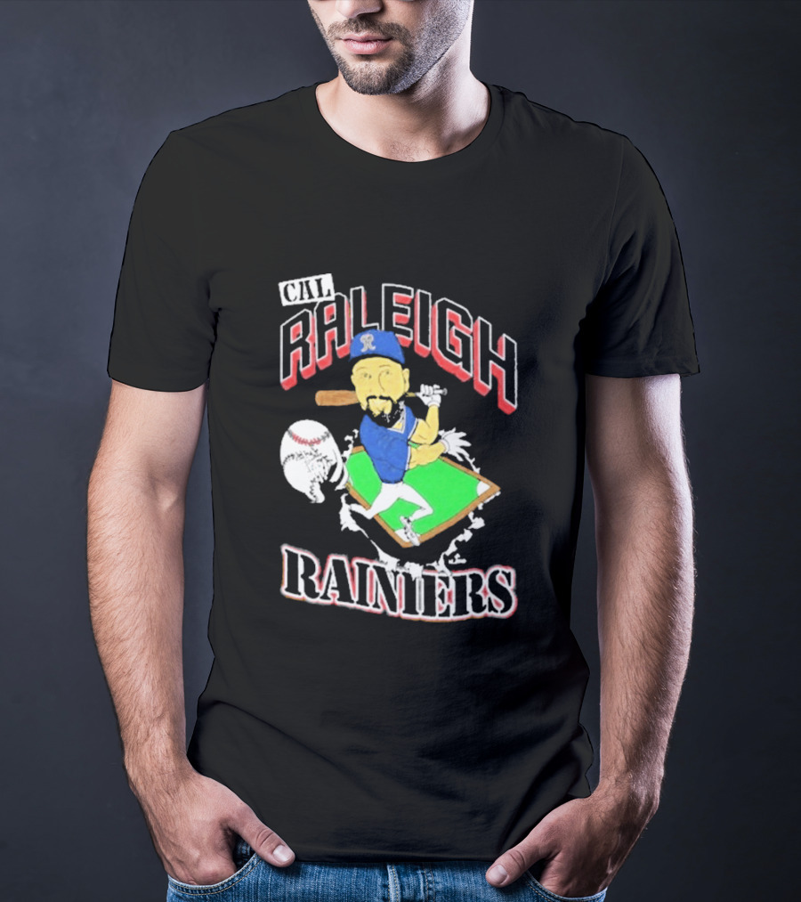 Cal Raleigh Rainiers Baseball Catcher Player Caricature T-Shirt