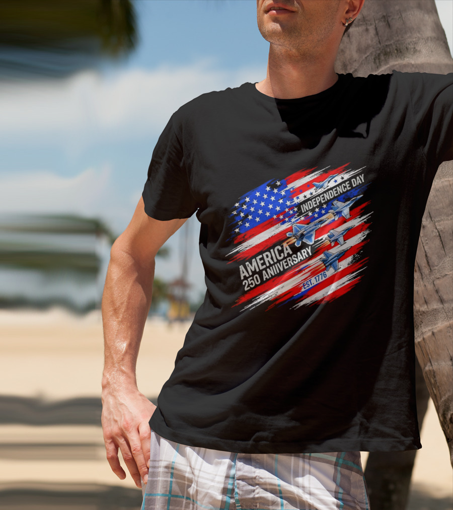 America 250 Anniversary Independence Day Fighter Jets Est 1776 Patriotic T-Shirt