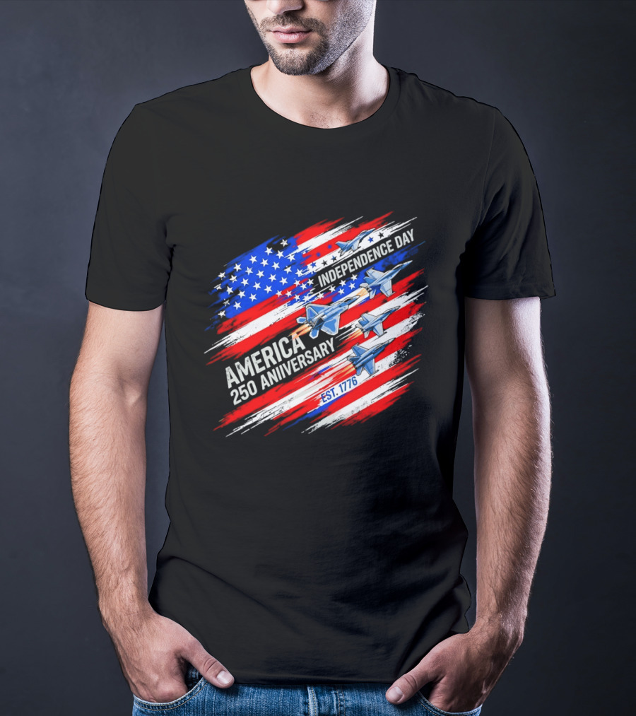 America 250 Anniversary Independence Day Fighter Jets Est 1776 Patriotic T-Shirt