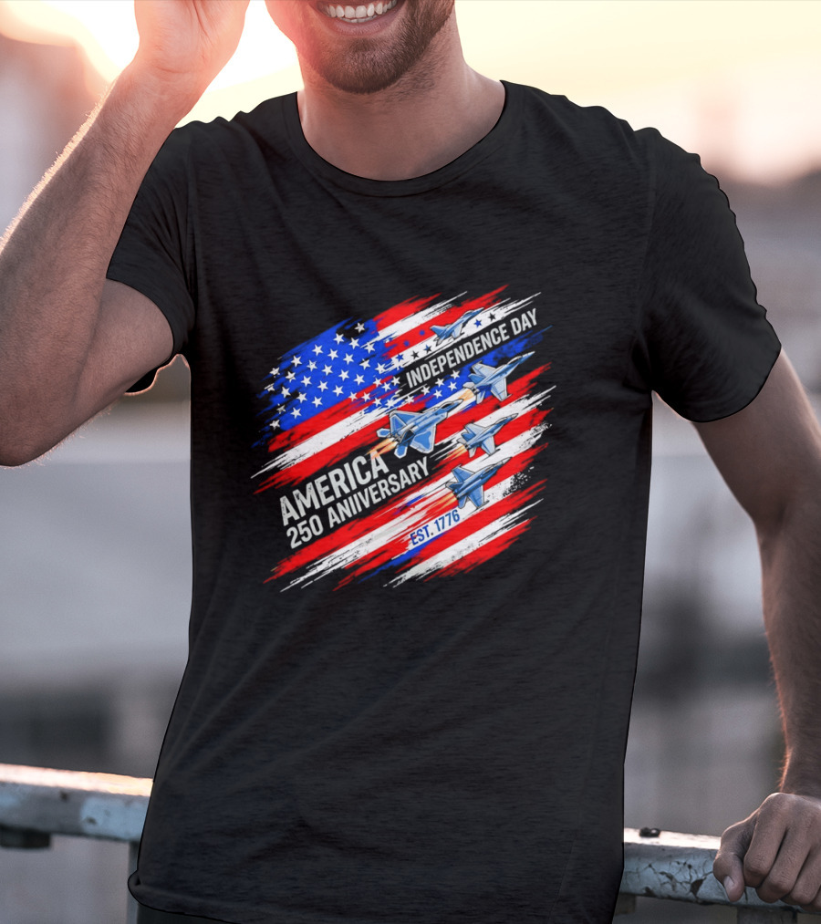 America 250 Anniversary Independence Day Fighter Jets Est 1776 Patriotic T-Shirt