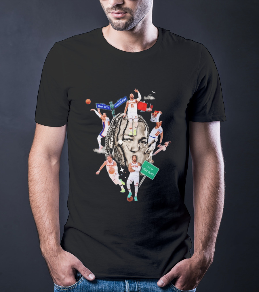 Jalen Brunson New York Knicks Collage West 31st Street Seventh Ave City Of New York T-Shirt