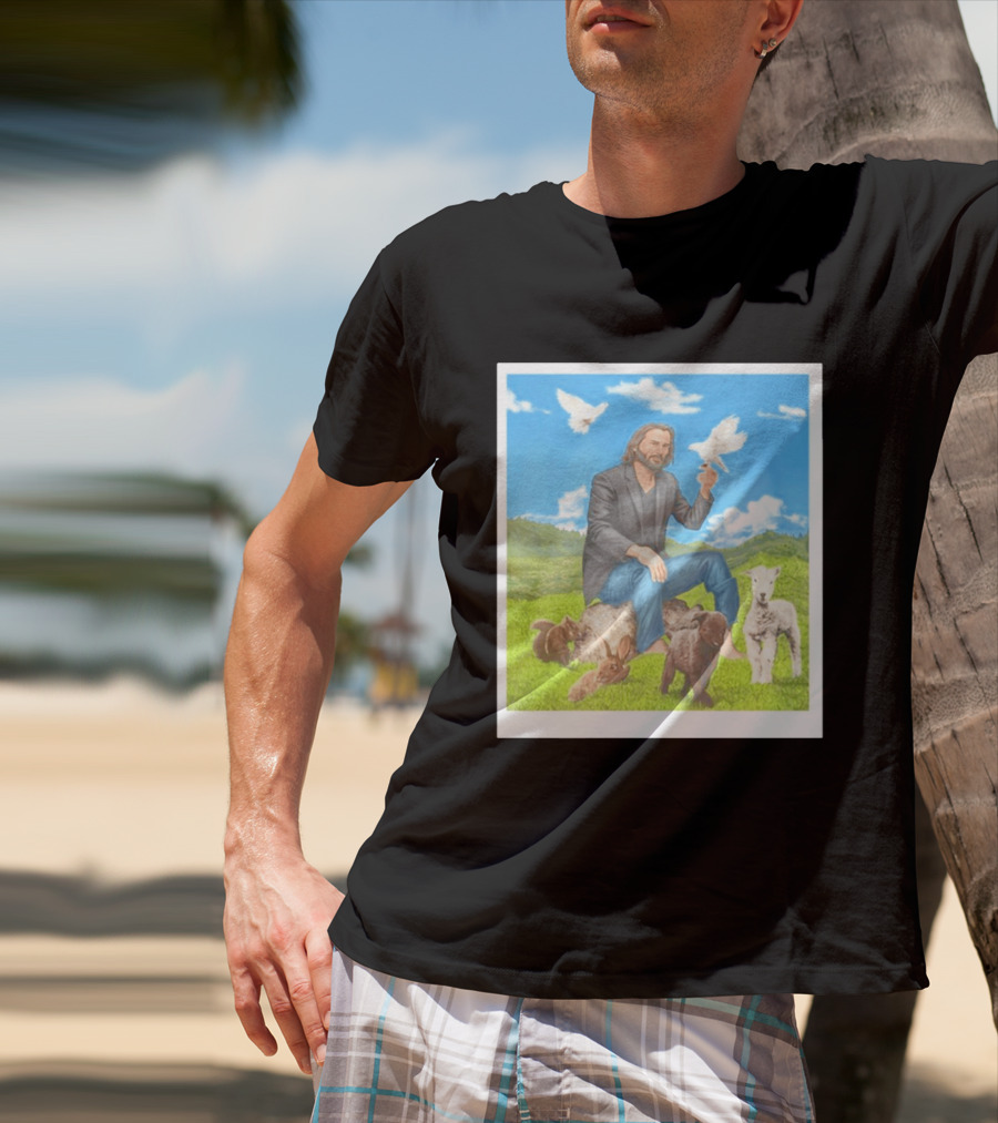 Keanu Reeves Surrounded By Animals In Peaceful Steppe Landscape T-Shirt