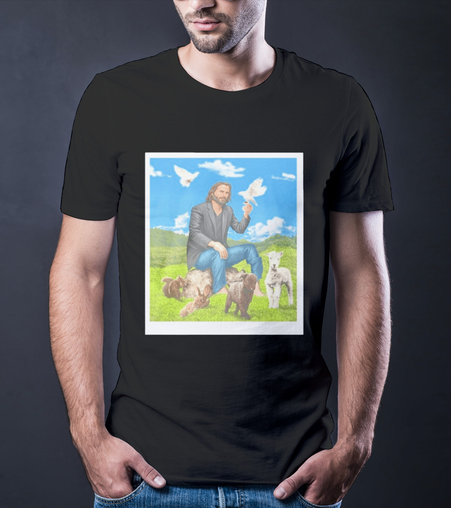 Keanu Reeves Surrounded By Animals In Peaceful Steppe Landscape T-Shirt