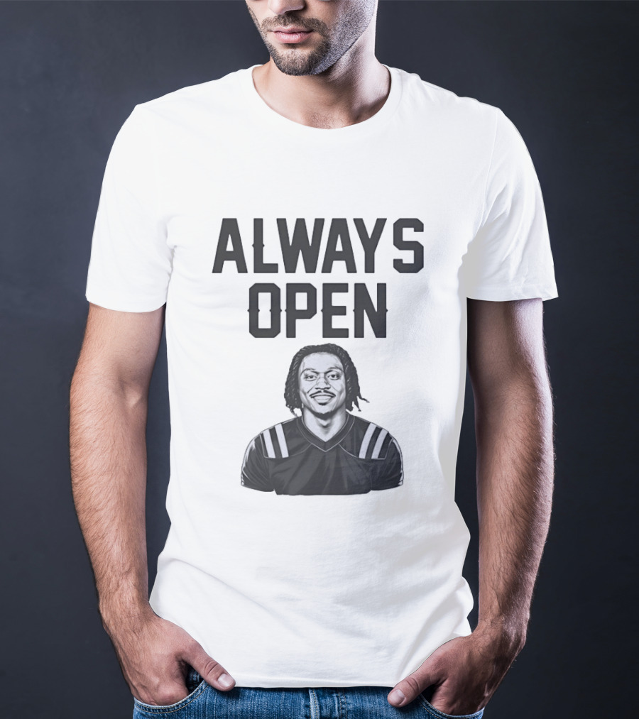 Always Open Bold Text With Cartoon Football Player T-Shirt