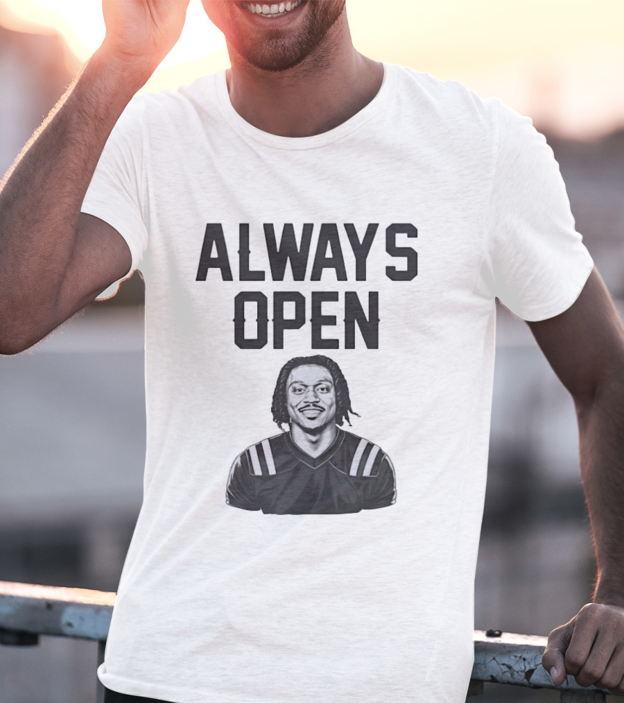 Always Open Bold Text With Cartoon Football Player T-Shirt