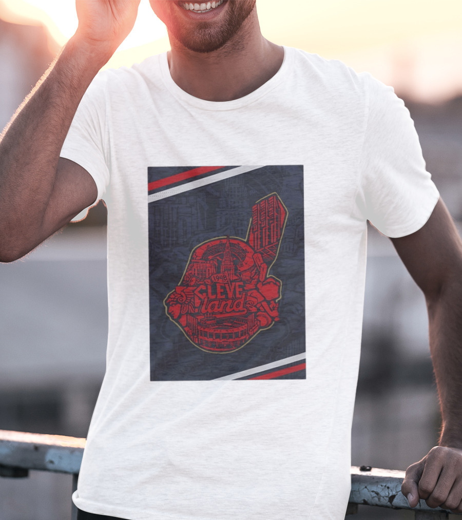 Cleveland 1948 Baseball Team City Mosaic Landmark Collage T-Shirt