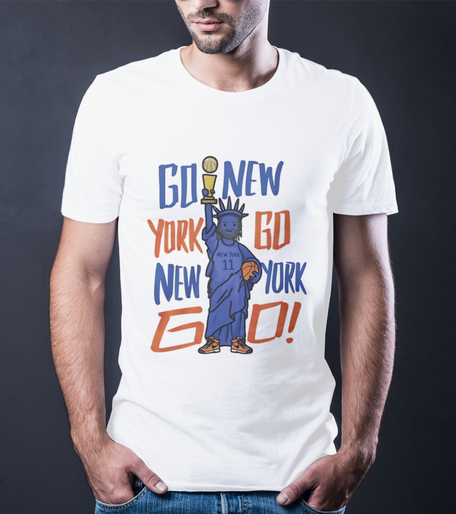 Go New York Go New York Go Jalen Brunson 11 Statue Of Liberty Basketball Trophy T-Shirt