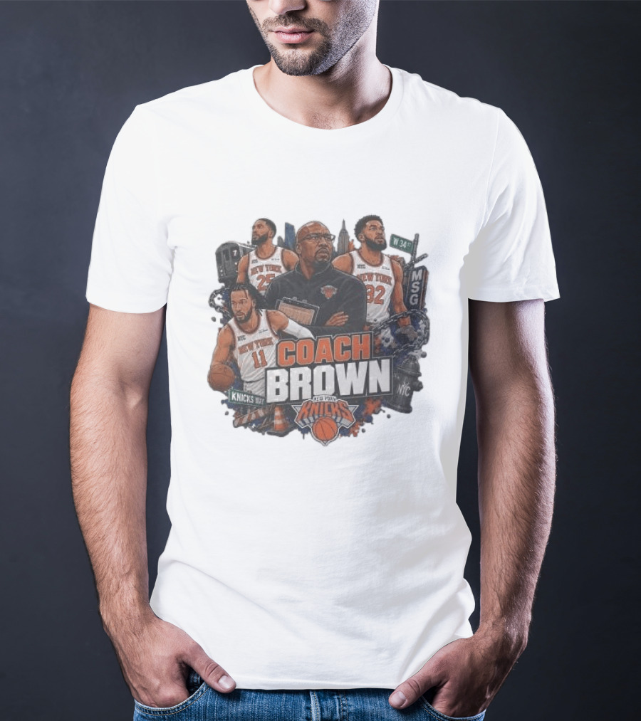New York Knicks MSG Coach Brown Knicks Way Basketball Team 34th Street 2026 T-Shirt
