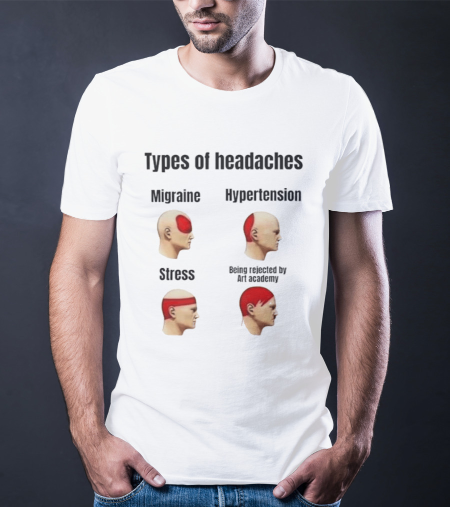 Types Of Headaches Migraine Hypertension Stress Being Rejected By Art Academy T-Shirt