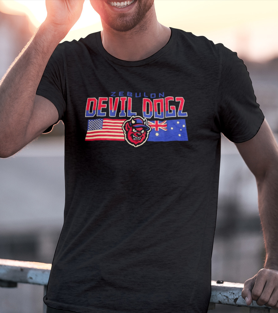 Zebulon Devil Dogz American Australian Flags T-Shirt