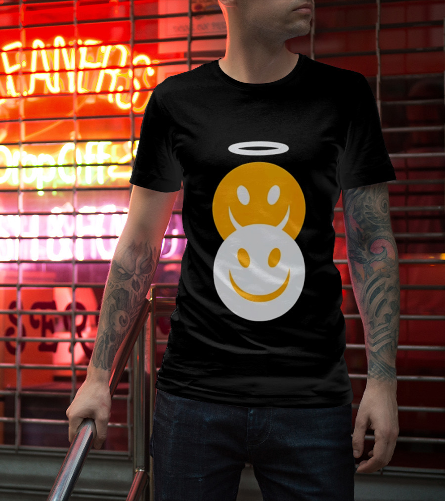 Angel And Devil Smiley Faces Halo And Horns T-Shirt