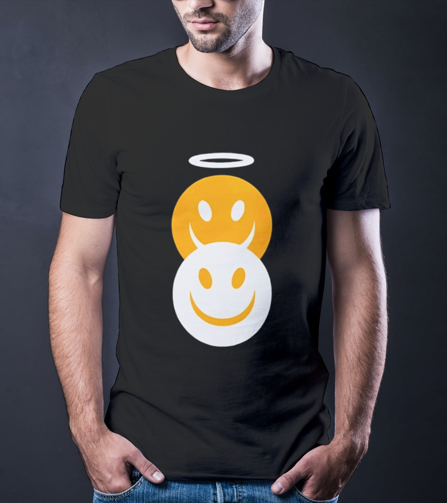 Angel And Devil Smiley Faces Halo And Horns T-Shirt