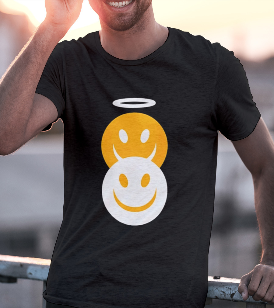 Angel And Devil Smiley Faces Halo And Horns T-Shirt