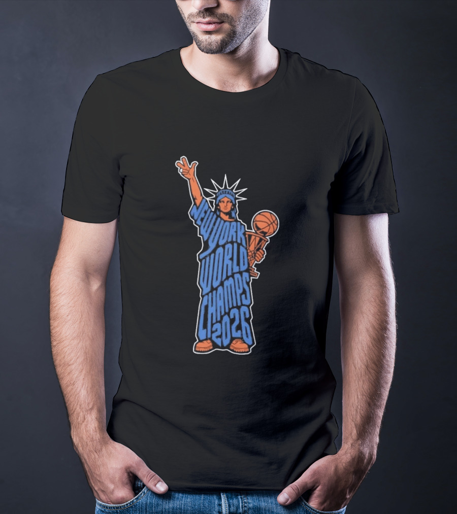 New York World Champs 2026 Statue Of Liberty Basketball Trophy T-Shirt