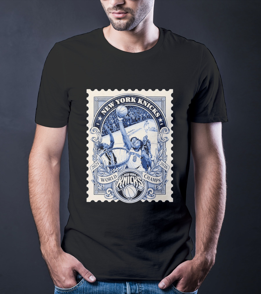 New York Knicks 2026 World Champs OG Anunoby Basketball Stamp T-Shirt
