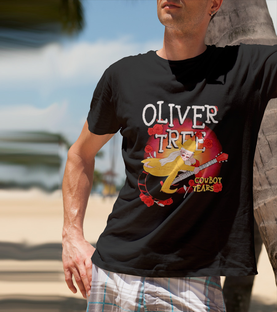 Oliver Tree Cowboy Tears Cartoon Character With Roses And Guitar T-Shirt