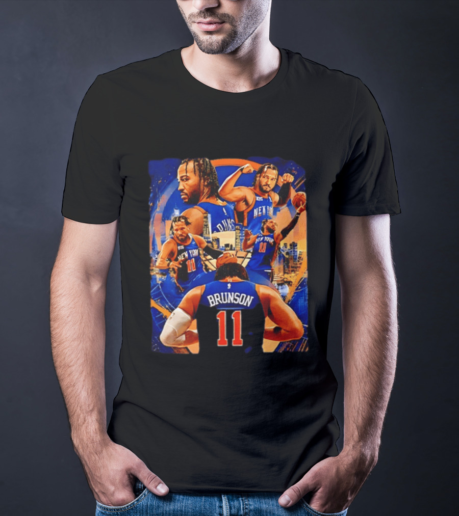 New York Knicks Jalen Brunson Number 11 Team Collage T-Shirt
