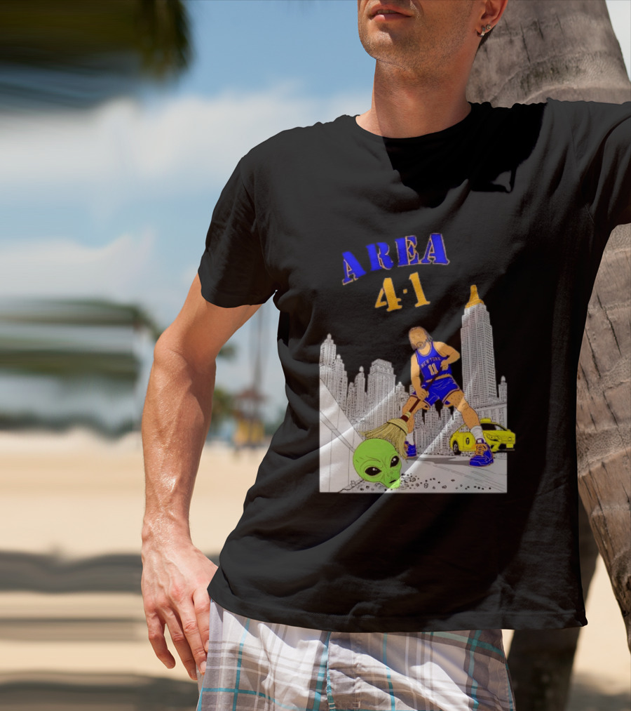 AREA 4 1 Jalen Brunson New York Knicks Vs Alien San Antonio Spurs T-Shirt