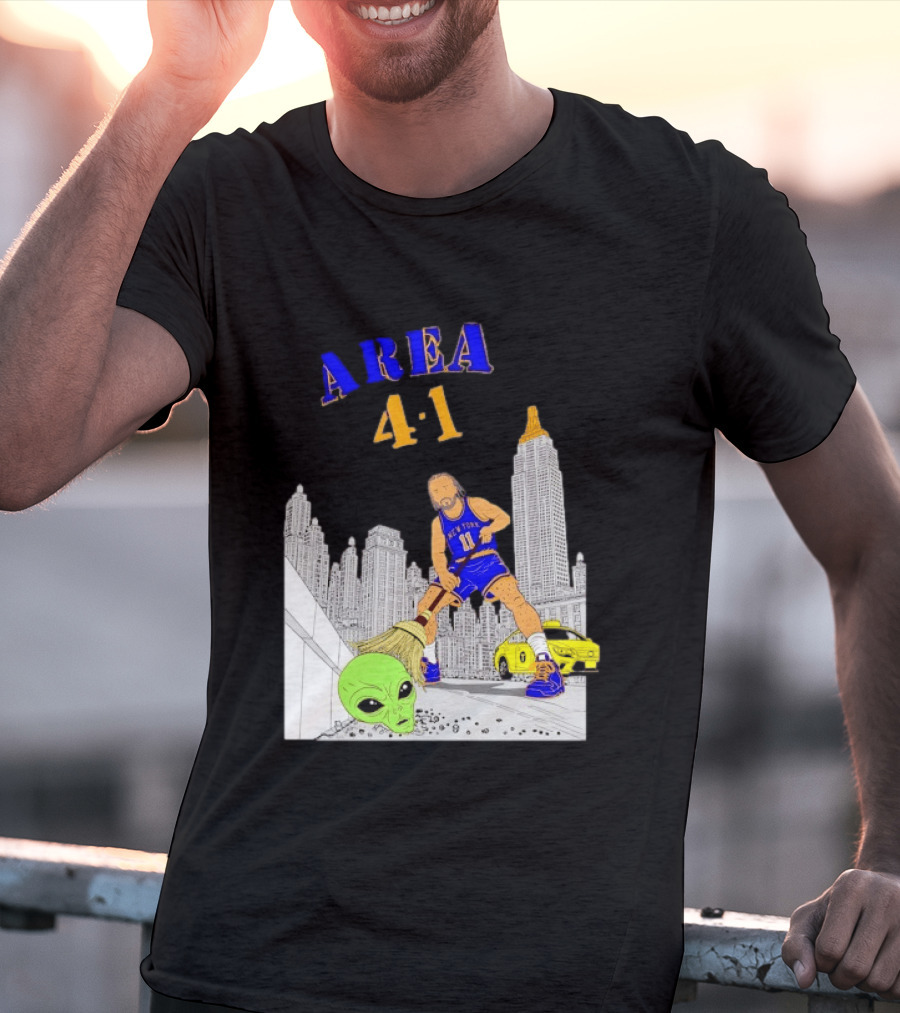 AREA 4 1 Jalen Brunson New York Knicks Vs Alien San Antonio Spurs T-Shirt