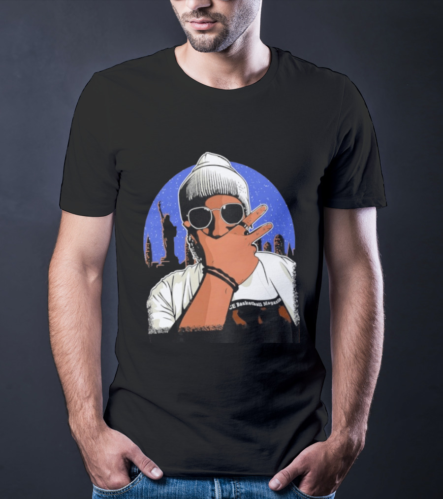 Jalen Brunson's Dad Celly Peace Sign NYC Skyline Basketball Magazine T-Shirt