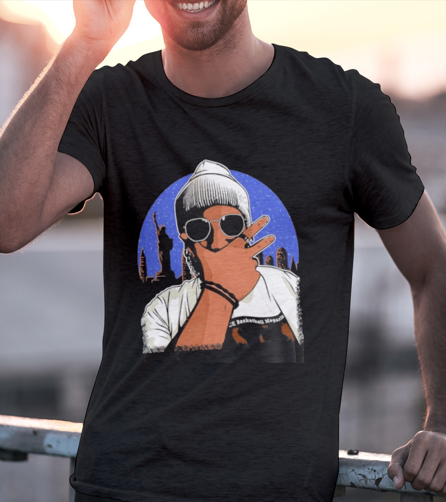 Jalen Brunson's Dad Celly Peace Sign NYC Skyline Basketball Magazine T-Shirt
