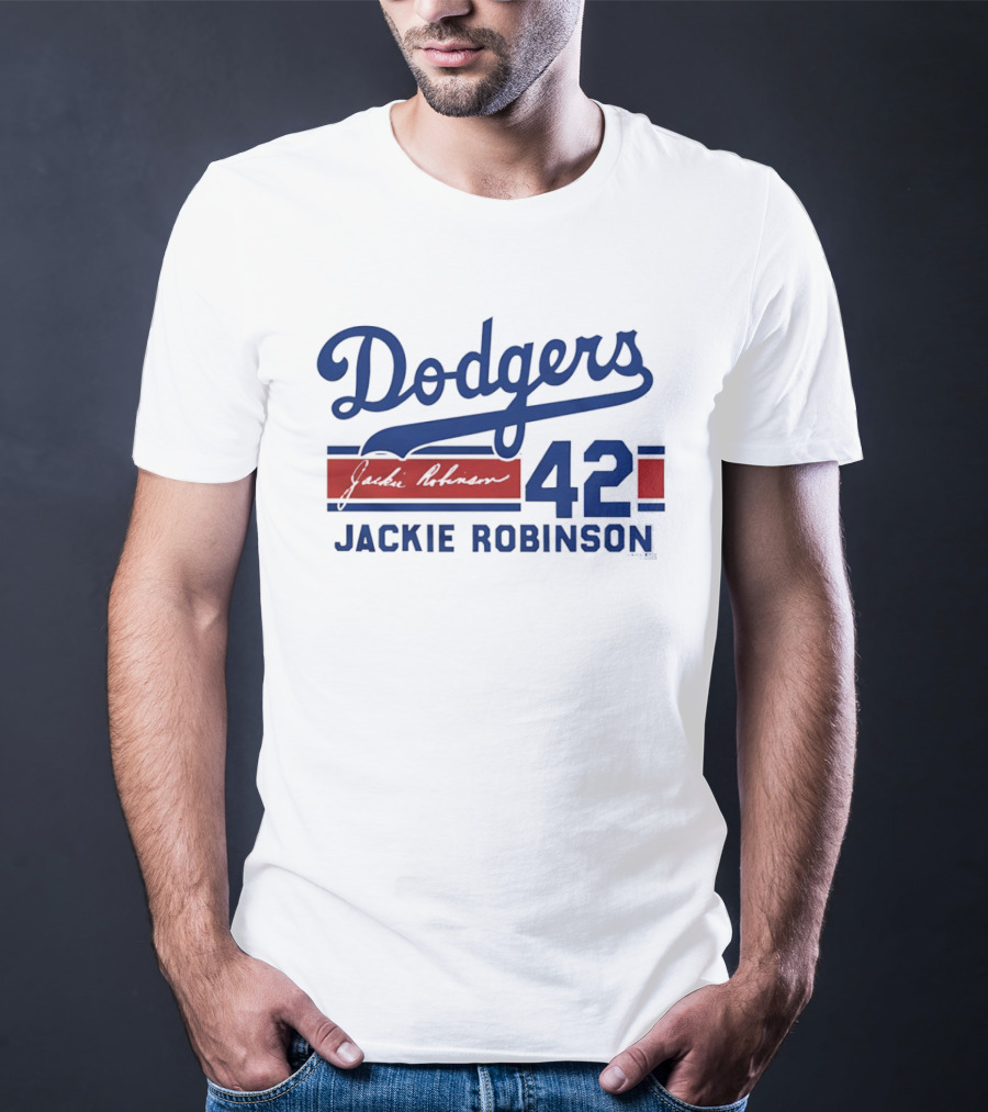 Brooklyn Dodgers 42 Jackie Robinson Signature T-Shirt