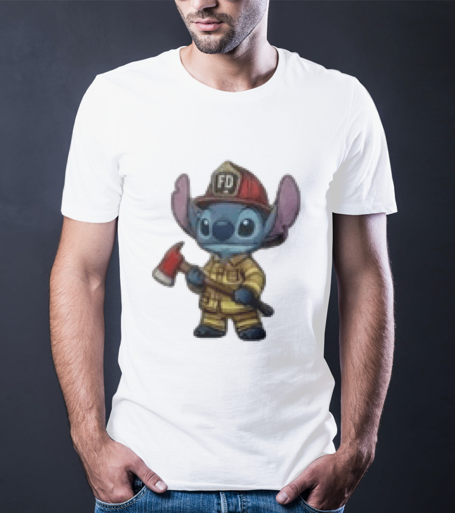 Disney Stitch Fire Rescue Not Just A Job A Calling Fire Dept FD Helmet Axe T-Shirt