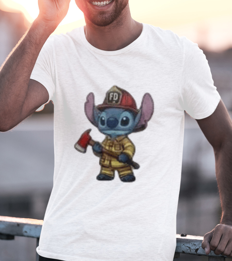 Disney Stitch Fire Rescue Not Just A Job A Calling Fire Dept FD Helmet Axe T-Shirt