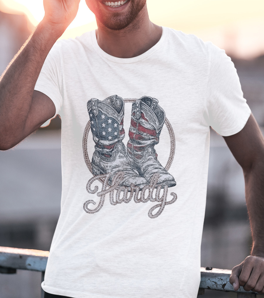 Hardy Boots Americana Patriotic Flag Cowboy T-Shirt