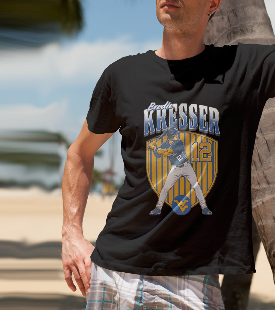 West Virginia Mountaineers Brodie Kresser Number 12 Baseball Player T-Shirt