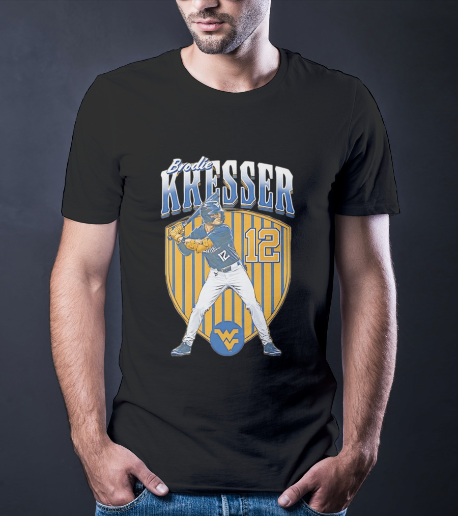 West Virginia Mountaineers Brodie Kresser Number 12 Baseball Player T-Shirt
