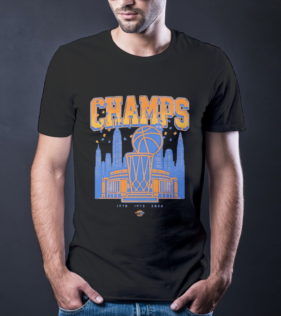 New York Knicks Champs 1970 1973 2026 Basketball Skyline Celebration T-Shirt