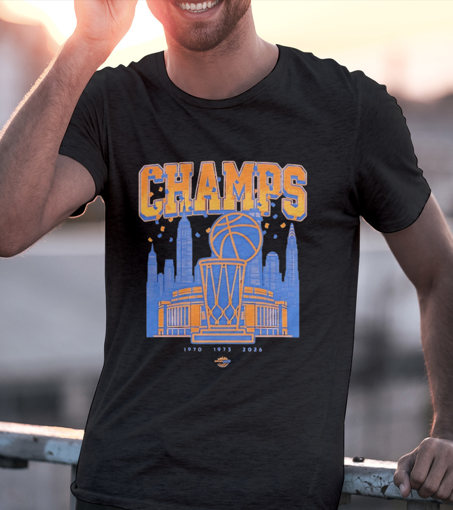 New York Knicks Champs 1970 1973 2026 Basketball Skyline Celebration T-Shirt