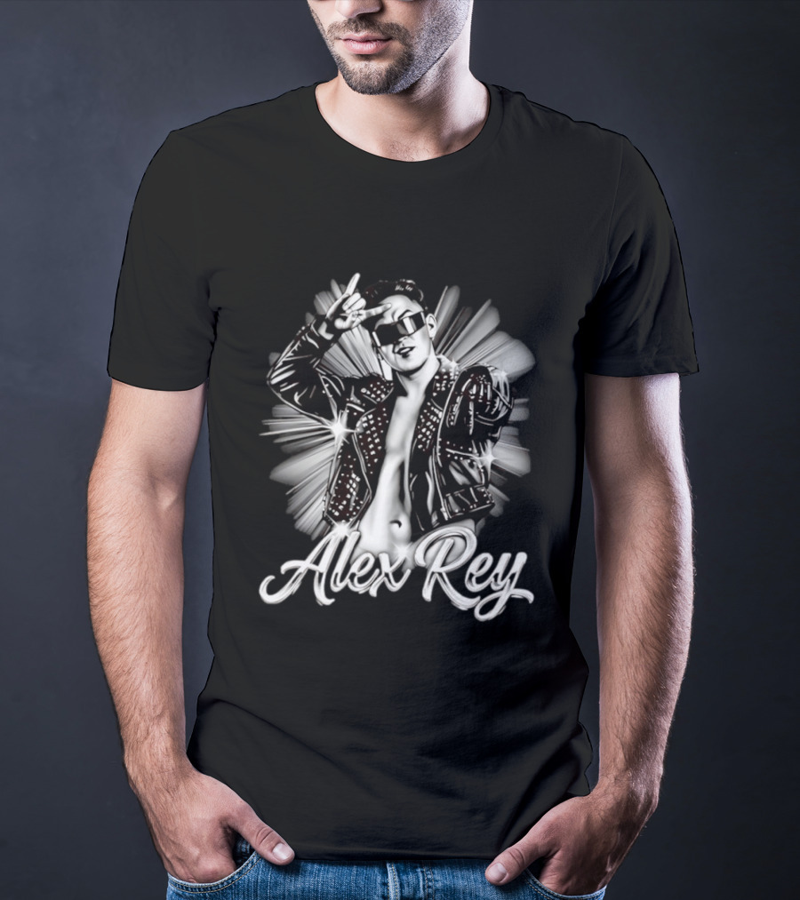 Alex Rey Pro Wrestling Player Collage Studded Jacket Sunglasses Pose T-Shirt