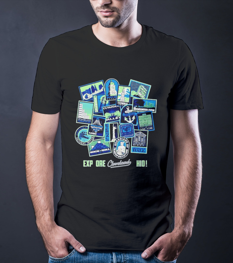 Explore Cleveland Ohio Landmarks Cuyahoga Rock Roll Museum Terminal Tower Edgewater Park T-Shirt