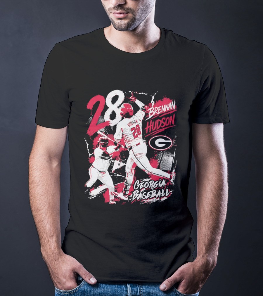 Georgia Baseball Brennan Hudson 28 Player Collage T-Shirt